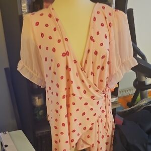 Torrid Pink Lip Print Blouse